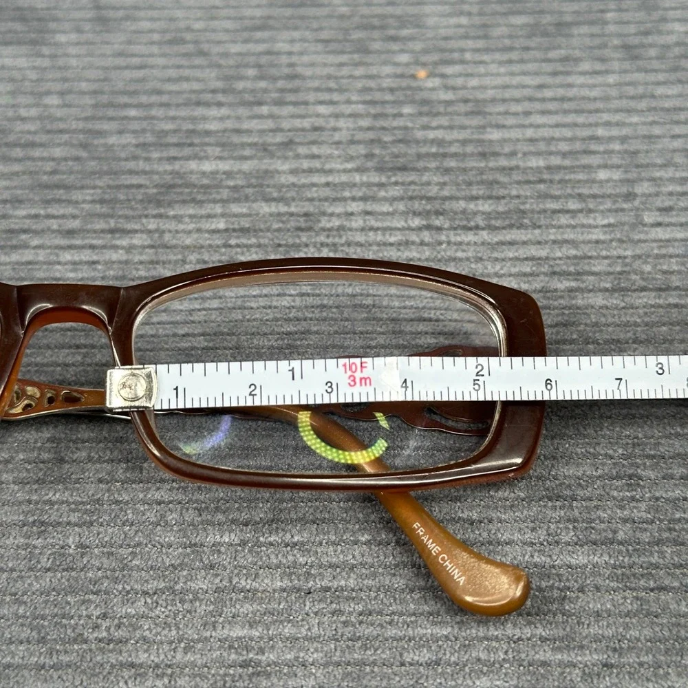 Lipstick Brown Rectangular y2k Eyeglass Frames Filigree Temples Floral Design